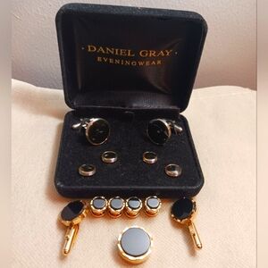 Mens Daniel Gray Cufflinks Set, New Other + Loose Bezeled Gold-tone Edge Set